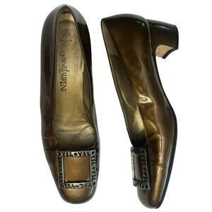 YSL Block Heel Vintage Olive Green Patent Leather  Yves Saint Laurent